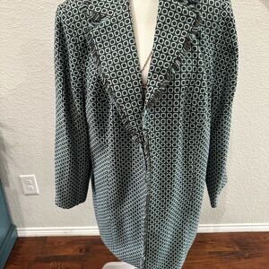 Worthington brown blue  Geometric Patterned open cardigan Coat size 22